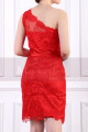 One Shoulder Lace Red Cocktail Dress Short With Satin Belt - Ref C918 - 06