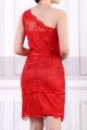 Robe Rouge Soirée Courte Asymétrique En Dentelle - Ref C918 - 06