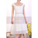 Cap Sleeve Short White Lace Party Dresses With Shiny Belt - Ref C920 - 04