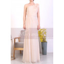 Peach Long Asymmetrical Evening Dress With Slit And One Flower Strap - Ref L1967 - 02