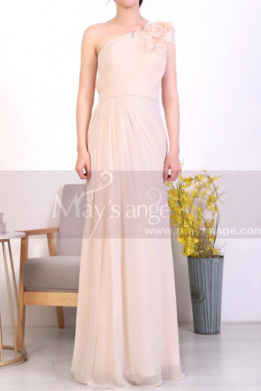 Peach Long Asymmetrical Evening Dress With Slit And One Flower Strap - L1967 #1