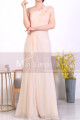 Peach Long Asymmetrical Evening Dress With Slit And One Flower Strap - Ref L1967 - 03