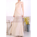 Peach Long Asymmetrical Evening Dress With Slit And One Flower Strap - Ref L1967 - 04