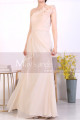 Peach Long Asymmetrical Evening Dress With Slit And One Flower Strap - Ref L1967 - 04