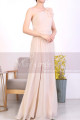 Peach Long Asymmetrical Evening Dress With Slit And One Flower Strap - Ref L1967 - 05