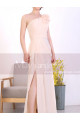 Peach Long Asymmetrical Evening Dress With Slit And One Flower Strap - Ref L1967 - 07