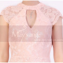 Robe Fourreau Rose En Dentelle Manche Courte Ouverture Au Dos - Ref C916 - 06