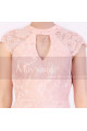 Robe Fourreau Rose En Dentelle Manche Courte Ouverture Au Dos - Ref C916 - 06