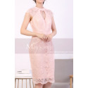 Robe Fourreau Rose En Dentelle Manche Courte Ouverture Au Dos - Ref C916 - 02