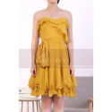 Mustard Yellow Strapless Dress With Flounce Skirt - Ref C917 - 02