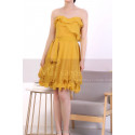 Mustard Yellow Strapless Dress With Flounce Skirt - Ref C917 - 03