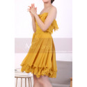 Mustard Yellow Strapless Dress With Flounce Skirt - Ref C917 - 04