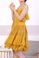 Mustard Yellow Strapless Dress With Flounce Skirt - Ref C917 - 04