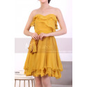 Mustard Yellow Strapless Dress With Flounce Skirt - Ref C917 - 05