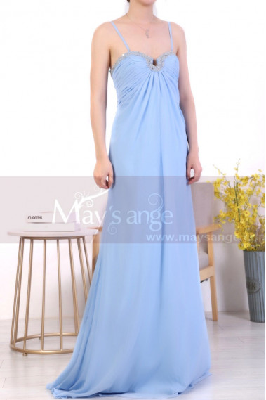 Sky Blue Plus Size Long Chiffon Bridesmaid Dresses Shiny Neckline - L1969 #1