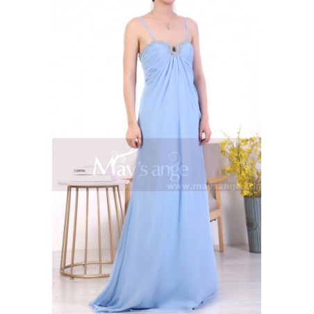 Sky Blue Plus Size Long Chiffon Bridesmaid Dresses Shiny Neckline