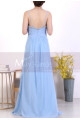 Sky Blue Plus Size Long Chiffon Bridesmaid Dresses Shiny Neckline - Ref L1969 - 03