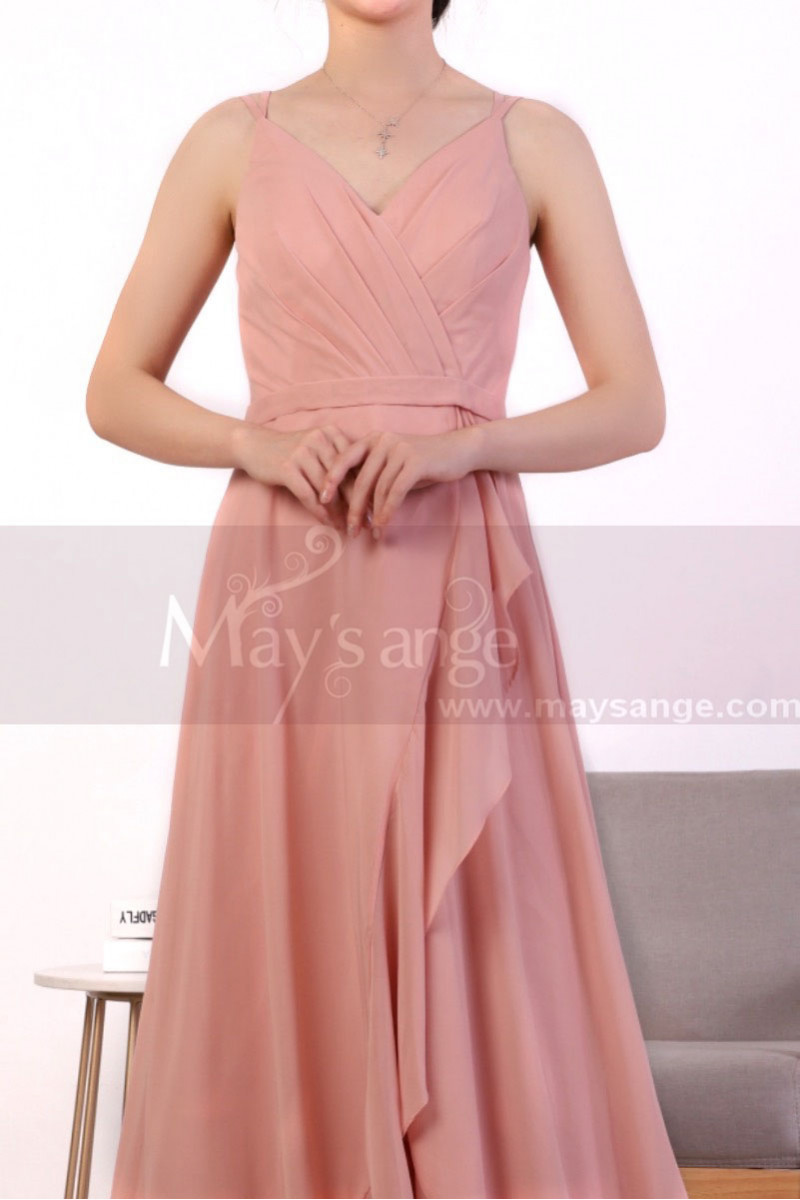Long Strap Chiffon Pink Bridesmaid Dresses With Train - Ref L1970 - 01