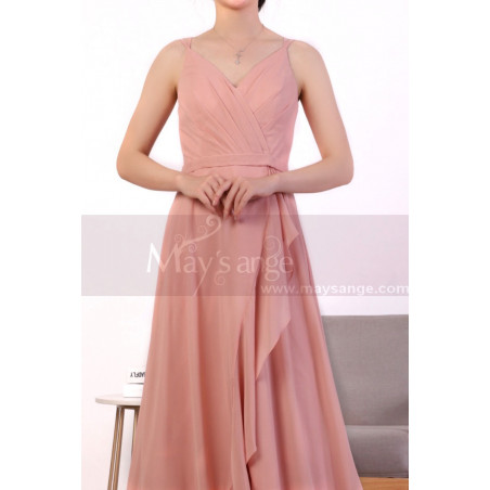 Robe De soirée Cérémonie Rose A Volant Avec Traine