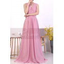 A-Line Long Formal Pink Dress With Back Tie Belt And White Lace - Ref L1971 - 03