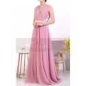 A-Line Long Formal Pink Dress With Back Tie Belt And White Lace - Ref L1971 - 04