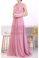 A-Line Long Formal Pink Dress With Back Tie Belt And White Lace - Ref L1971 - 04