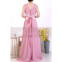 A-Line Long Formal Pink Dress With Back Tie Belt And White Lace - Ref L1971 - 05