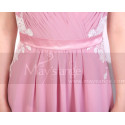 A-Line Long Formal Pink Dress With Back Tie Belt And White Lace - Ref L1971 - 06