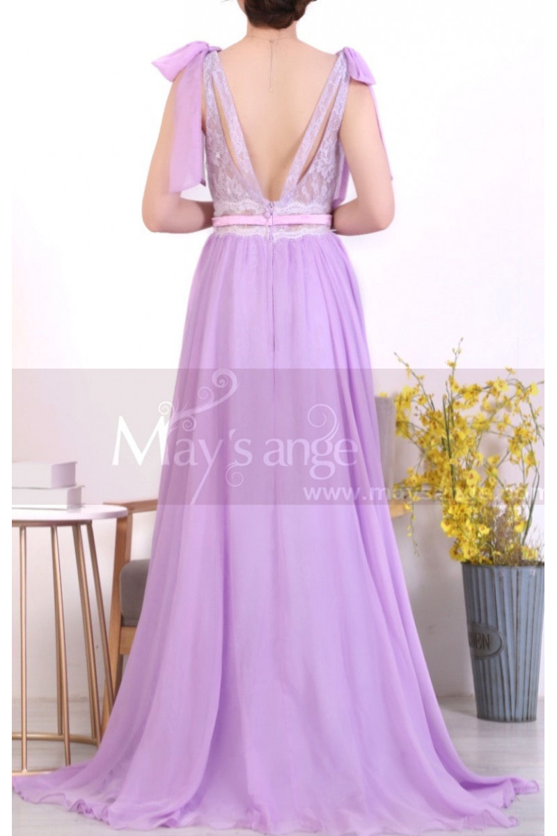 Robe De Soirée Lilas Longue - Buste Dentelle Et Bas Mousseline, Taille 44, Neuve Avec étiquettes