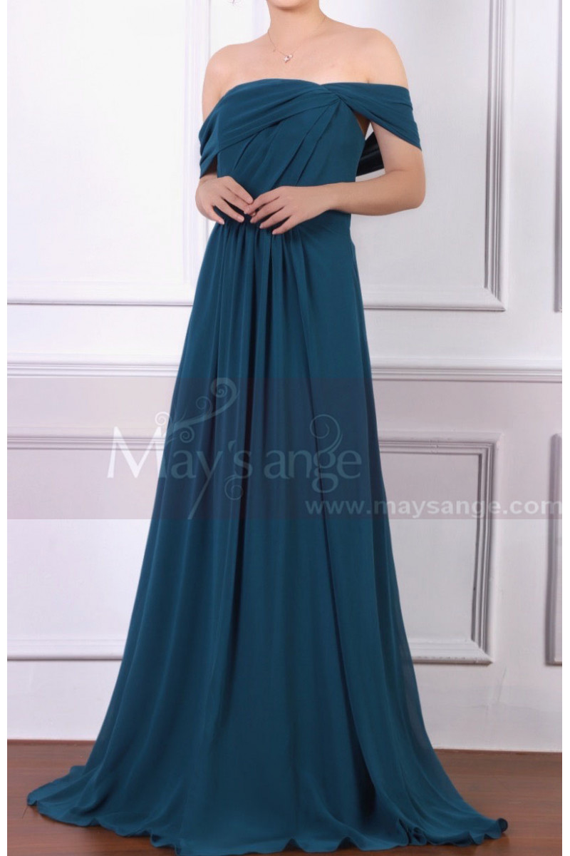 Off The Shoulder Chiffon Green Maxi Dress For Ceremony - Ref L1973 - 01