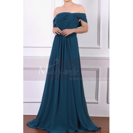 Off The Shoulder Chiffon Green Maxi Dress For Ceremony