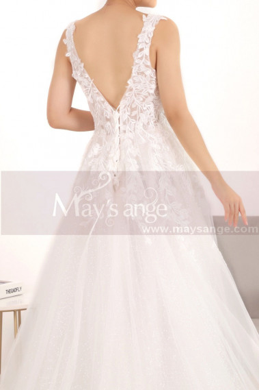 Embroidered A-Line Transparency White Backless Wedding Dresses With Train - M067 #1