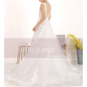 Embroidered A-Line Transparency White Backless Wedding Dresses With Train - Ref M067 - 04