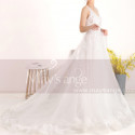 Embroidered A-Line Transparency White Backless Wedding Dresses With Train - Ref M067 - 05