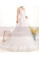 Embroidered A-Line Transparency White Backless Wedding Dresses With Train - Ref M067 - 06