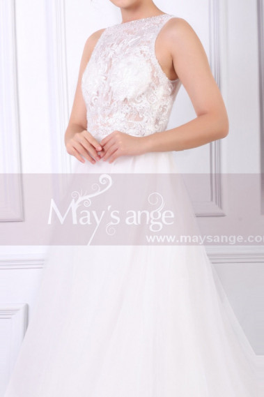 Robe De Mariée Princesse Chic En Dentelle Transparent Et Décolleté Au Dos - M068 #1