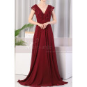 Backless burgundy Red Prom Dresses With Lace V Neckline - Ref L1974 - 04