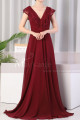 Backless burgundy Red Prom Dresses With Lace V Neckline - Ref L1974 - 04