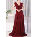Backless burgundy Red Prom Dresses With Lace V Neckline - Ref L1974 - 02