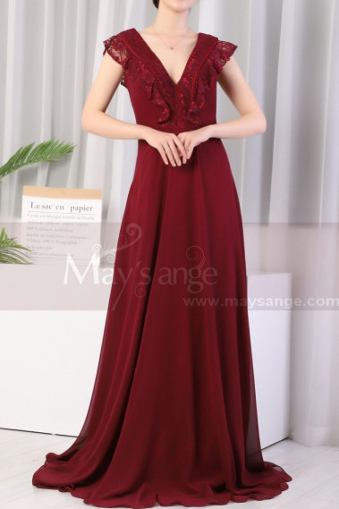 Backless burgundy Red Prom Dresses With Lace V Neckline - L1974 #1