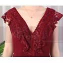 Backless burgundy Red Prom Dresses With Lace V Neckline - Ref L1974 - 06