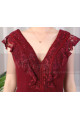 Backless burgundy Red Prom Dresses With Lace V Neckline - Ref L1974 - 06