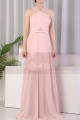 Long Pink Prom Dress Chiffon With Cut Out Top And Waist Belt - Ref L1975 - 02