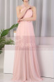 Long Pink Prom Dress Chiffon With Cut Out Top And Waist Belt - Ref L1975 - 04