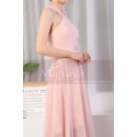 Long Pink Prom Dress Chiffon With Cut Out Top And Waist Belt - Ref L1975 - 05