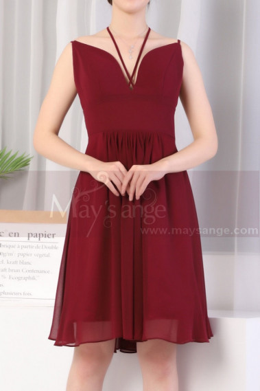 Crossed Back Short Burgundy Prom Dresses With Neck Straps - C923 #1