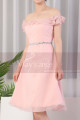 Ruffle Top Off The Shoulder Pink Cocktail Dress And Shiny Belt - Ref C924 - 04
