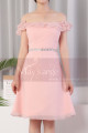 Ruffle Top Off The Shoulder Pink Cocktail Dress And Shiny Belt - Ref C924 - 05