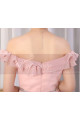 Robe Courte Rose Col Bardot A Volant Et Ceinture Brillante - Ref C924 - 06