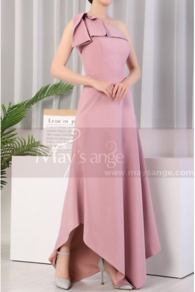 Asymmetrical Dusty Pink Ruffle Neckline Wedding Party Dresses - L1976 #1